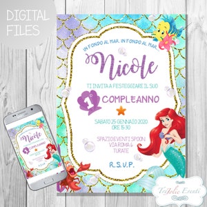 Invito festa di Compleanno a tema SIRENETTA digitale - LITTLE MERMAID Digital Party Invitation Birthday, whatsapp invitation