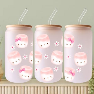 Niedliche Marshmallowverpackung PNG, 16 Unzen Tassenverpackung, UVDTF Verpackung, Marshmallows, rosa Marshmallows, DTF Druck
