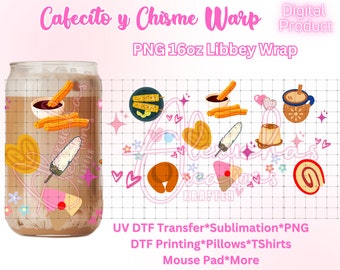 Cafecito y Chisme PNG / 16oz Cup Wrap, Pan Dulce (Descarga Digital)