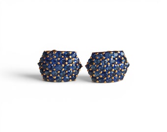 Chunky Bold Dome Earrings Featuring Unheated Mogok Blue Sapphires in 18K gold