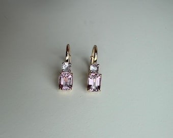 Natural Burmese Purplish Pink Spinel and Natural Sapphire Lever Back Earrings