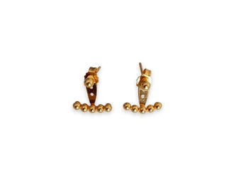 22k 916 Convertible Beaded Bar Stud Earrings-2.23g