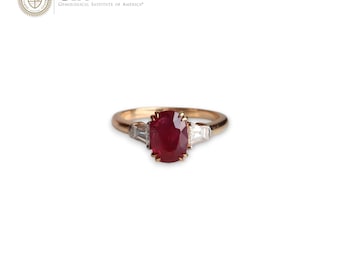 GIA 1.15ct Unheated Burma Ruby Ring with Natural Diamonds in 18k solid gold