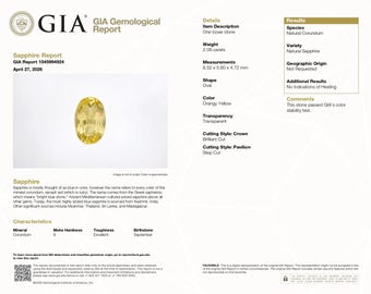 2.08Ct Unheated Yellow Sapphire – GIA Certified (8.52 x 5.60 x 4.72mm)