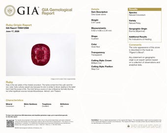 GIA 0.67ct Unheated Burma Pigeon Blood Ruby (5.62 x 4.88 x 2.34mm)