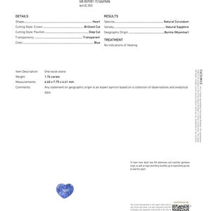 GIA 1.76ct Natural UNHEATED Blue Sapphire from Mogok (Burma)