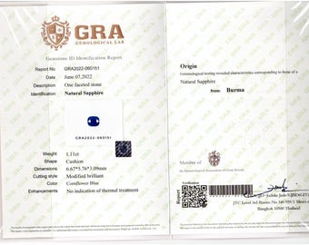 1.11ct No Heat Burma Blue Sapphire /Burmese sapphire (6.67x5.76x3.09mm)