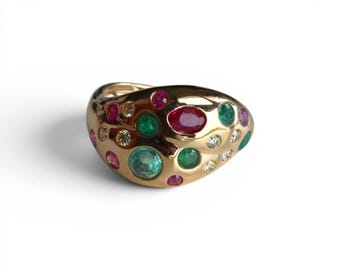Sculptural Vintage Inspired Ring with Precious Natural Gems