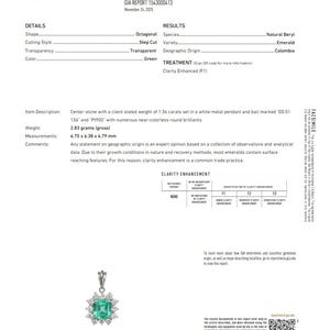 Colgante de esmeralda colombiana GIA F1/Minor de 1,36 ct con diamantes naturales en platino imagen 1