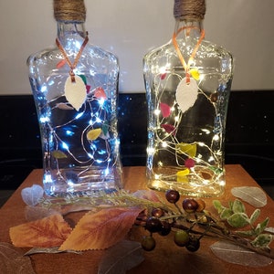 Autumn Light up Glass Bottles with Handmade Leaf Decoration