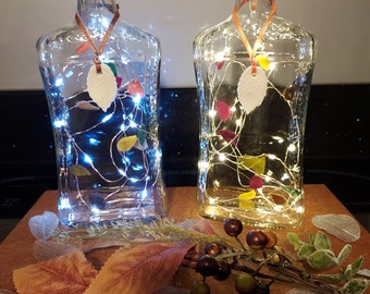 Autumn Light up Glass Bottles with Handmade Leaf Decoration