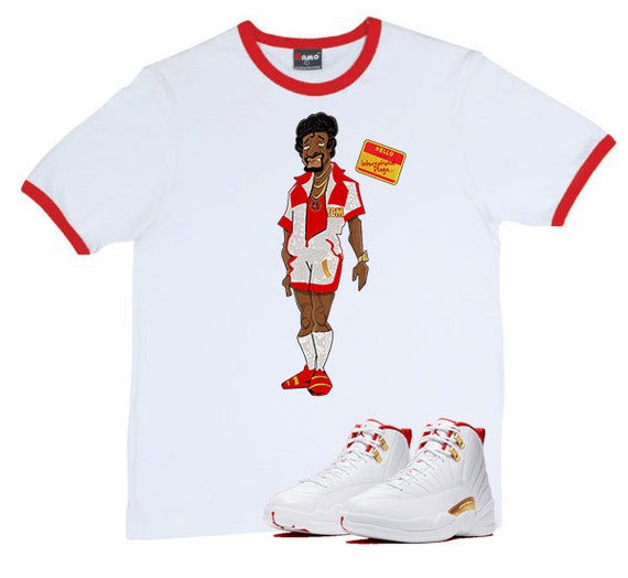 red white and gold jordan shirt