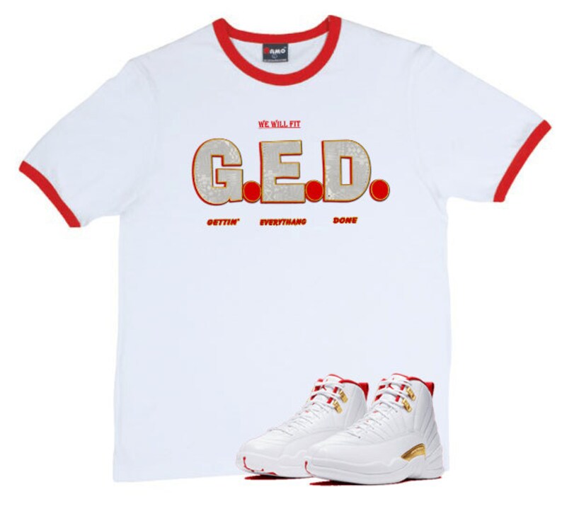 red and gold jordan shirt
