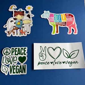 4er Set Vegan Aufkleber / Aufkleber / go vegan / love all animals / vegane Kuh / Peace Love Vegan