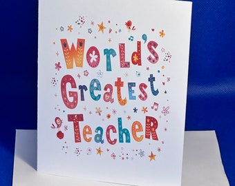 World's Greatest Teacher Card - Thank you teacher - best teacher (Matching Coaster available)