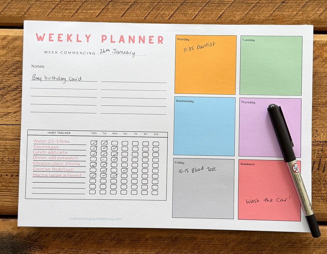 A4 Weekly Planner Pad | Habit Tracker & Notes | Minimal Pastel Desk ...