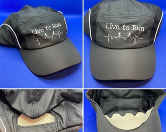 Mens Ladies sports cap hat, running hat, running cap, unisex cap, Live to Run unisex running hat