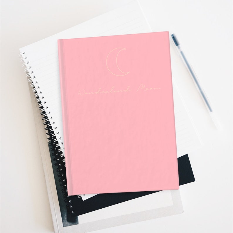 Pastel pink hardcover bullet journal Wonderland Moon// Etsy