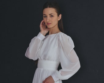 Square neck wedding dress with sleeves