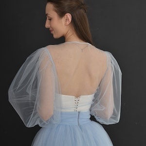Tulle Wedding Jacket ,Blue prom dress Wedding set Anna , Puff sleeve cape + tulle skirt maxi , Courthouse dress , plus size wedding dress