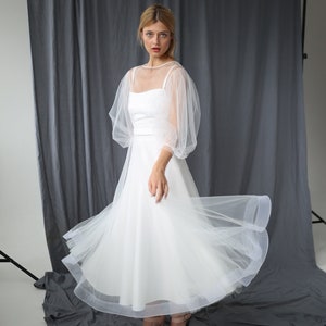 Tulle Midi Dress: Engagement, Rehearsal Dinner, Puffy Sleeves