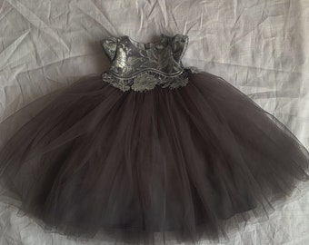 Abito da battesimo grigio per una ragazza con tulle e pizzo, abito elegante chic per il 1° compleanno di una ragazza Abito natalizio per ragazze Regalo per Hea