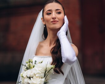 Elegant Satin Ball Gown with Train, Corset Wedding Dress