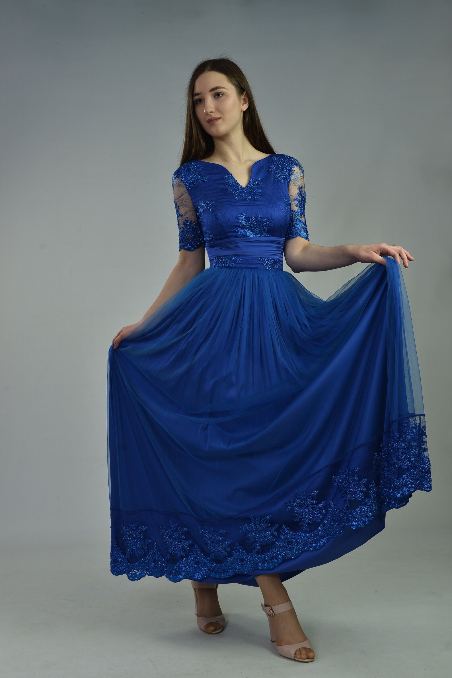 Wedding or Evening Winecolored Lace Dress With High Waist to Etsy