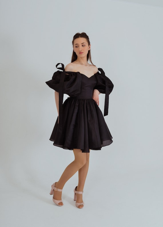 Buy Black Corset Dress, Organza Puff Sleeves, Fit and Flare Cocktail Gown Online in India - Etsy Buy Black Corset Dress, Organza Puff Sleeves, Fit and Flare Cocktail Gown Online in India - Etsy