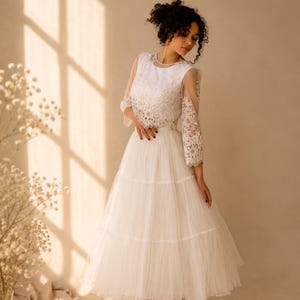 Handmade White Tulle Midi Skirt: Tiered Bridal Rehearsal Dinner