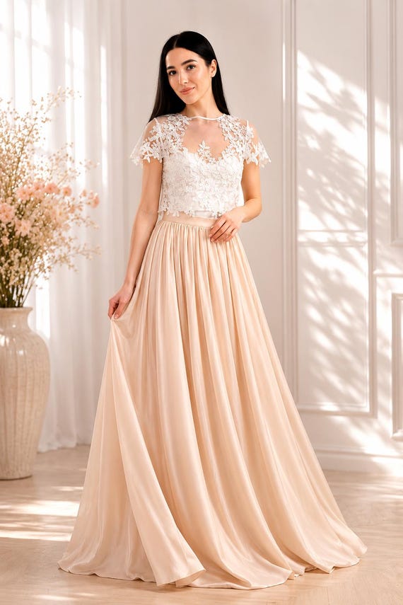Boho Wedding Dress Separates: Lace Top, Silk Corset & Viscose Skirt
