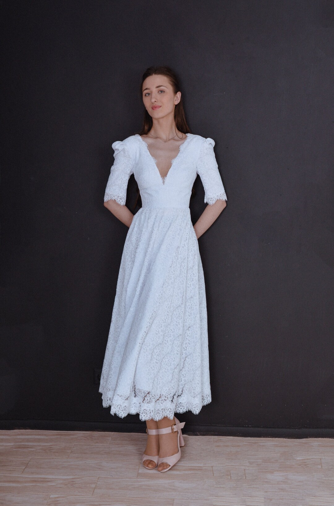 Chic Midi Wedding Dress - Elope in Elegance With Lace Details - Ideal ...