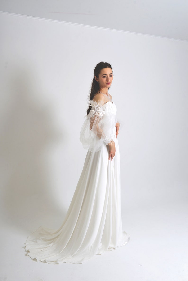 Beach Minimalist A-Line Wedding Dresess 2023 Handmade Button Back Wedding Dress Elegant Sweep Train Open Back Bridal Plus Size image 5