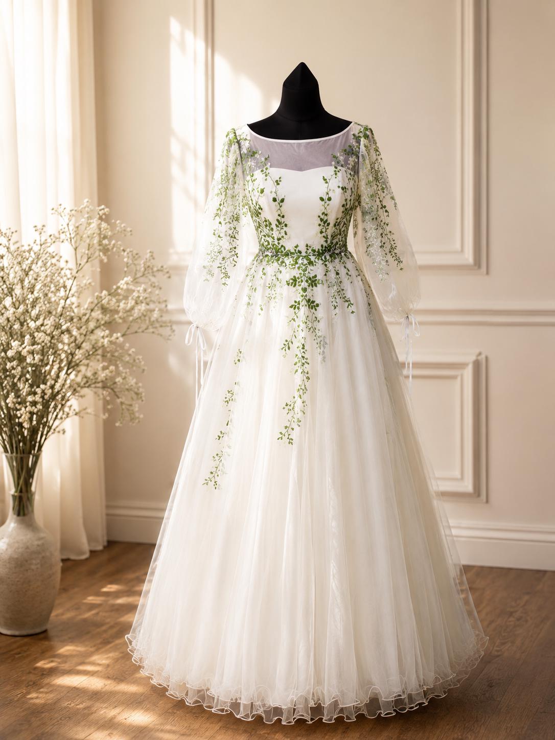 White Dresses With Green Vines