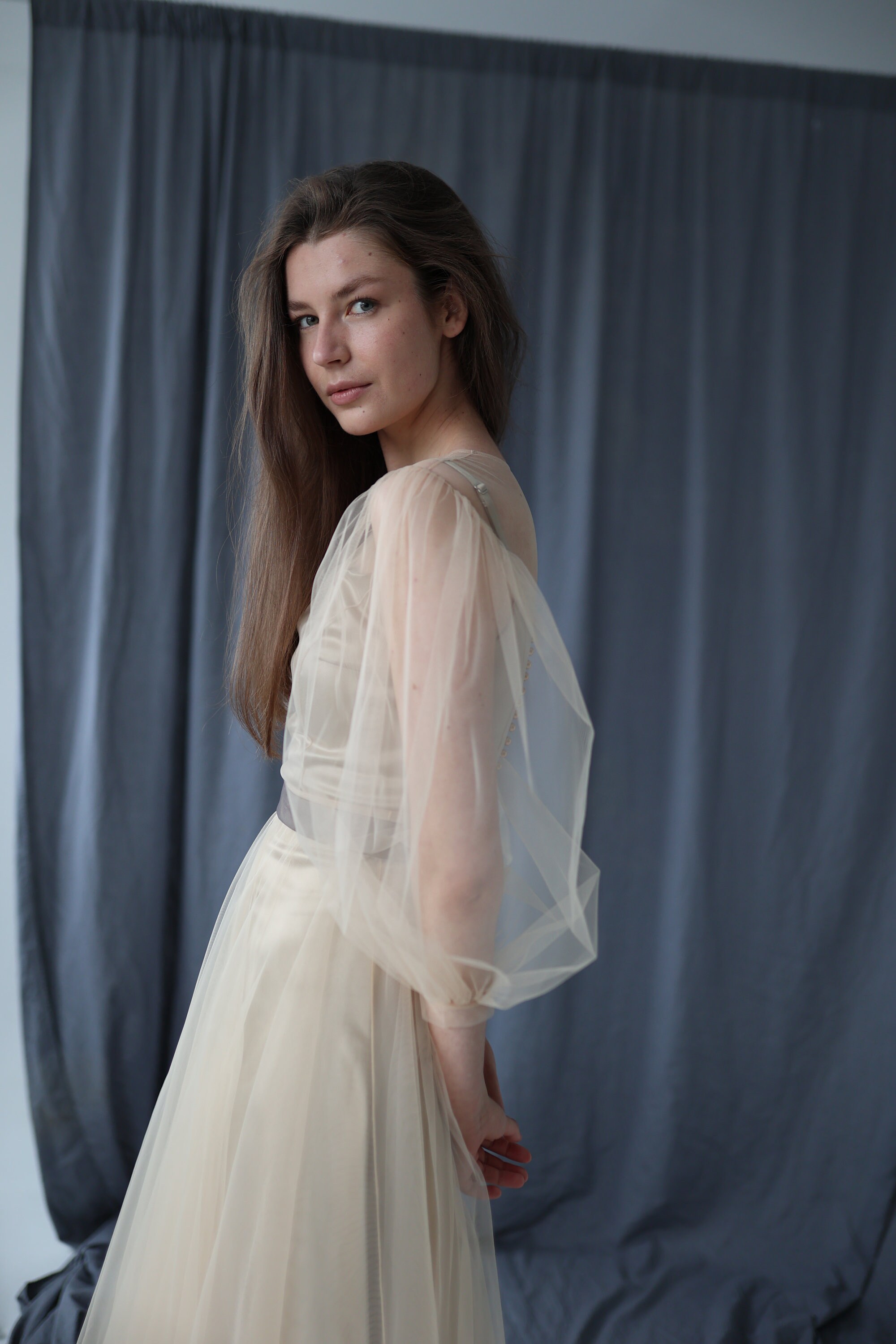 Engagement Tulle Midi Dress Wiht Puffy Sleeves rehearsal - Etsy