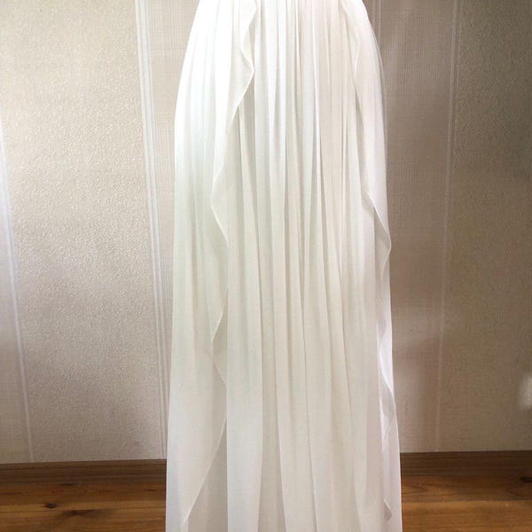 Laser Cut Chiffon Frill Detailed White Guipure Maxi Skirt