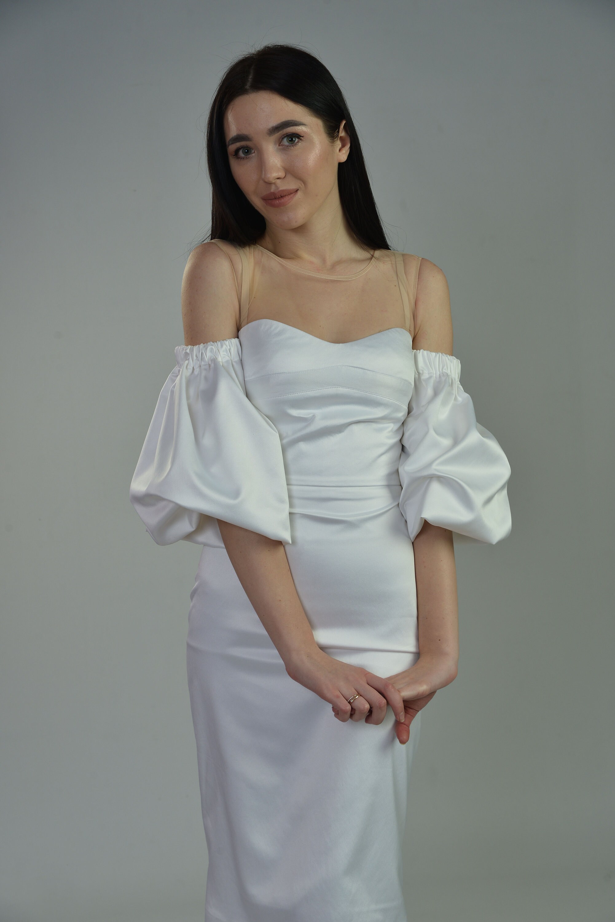 Short Puff Sleeve Wedding Dress Simple Wedding Dress - Etsy UK