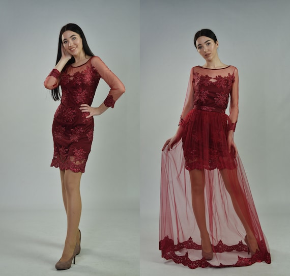 Wine Colour Gown for Wedding with Full Sleeves