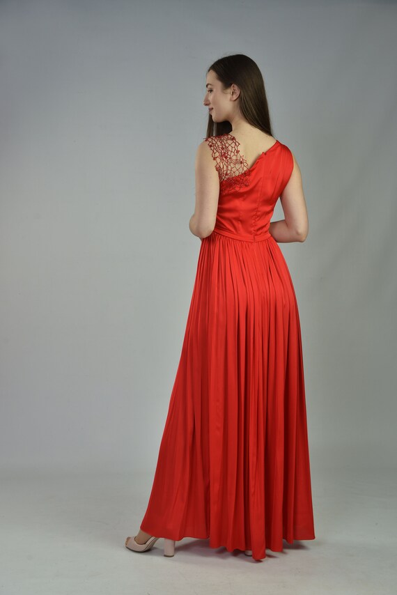 open lace back dress One Shoulder Lace Long Dress with Beaded Waist and Chiffon Overlay Xs / Royal Blue main image 1