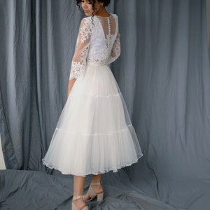 Handmade White Tulle Midi Skirt: Tiered Bridal Rehearsal Dinner Skirt