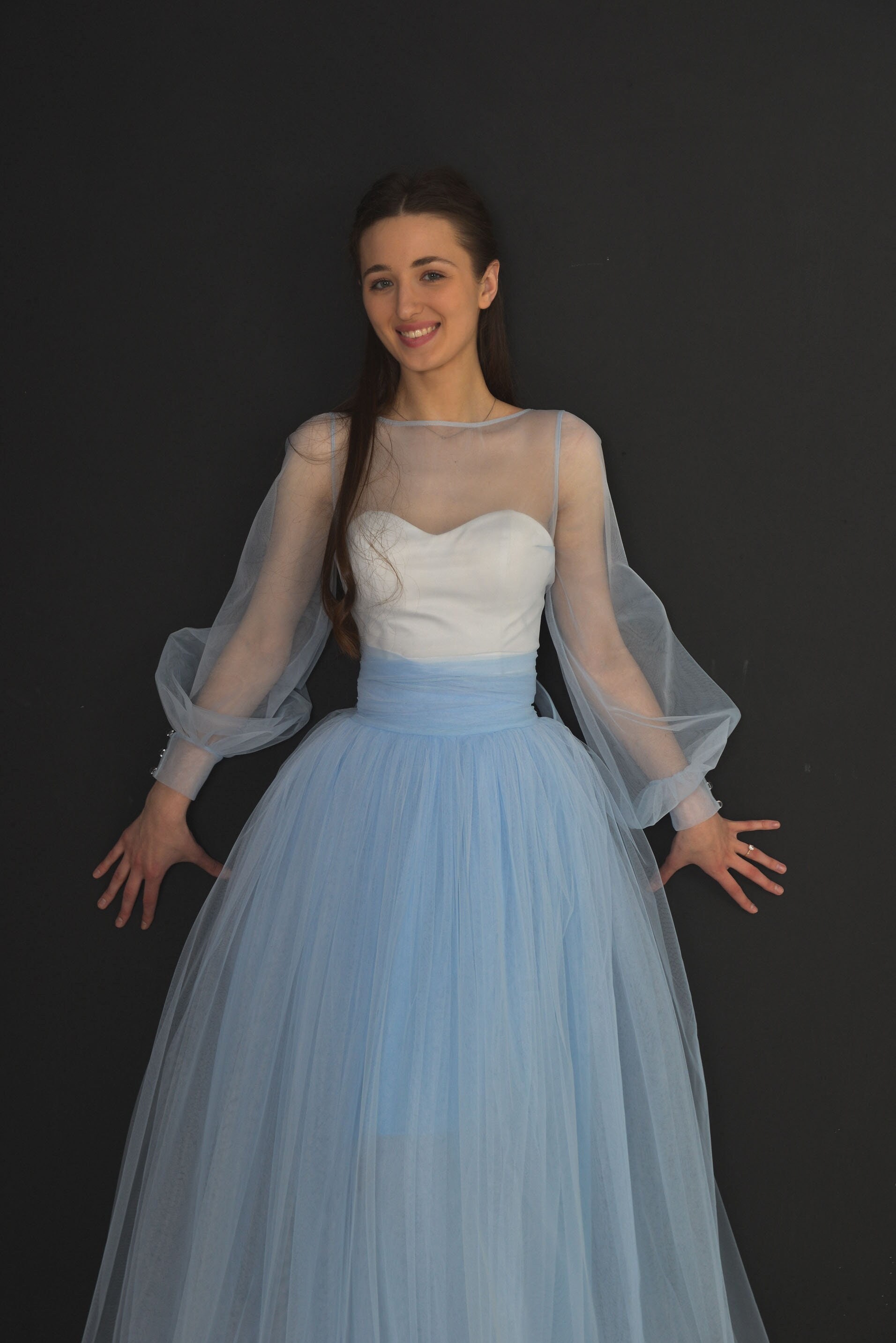 strapless open back dress Cute sweetheart lace tulle gray long prom dress gray evening dress   dresstby