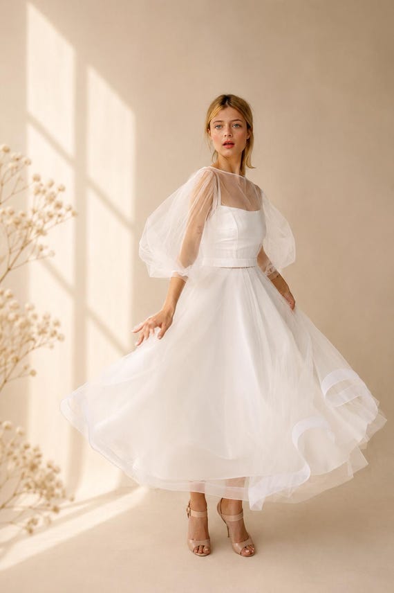 boho courthouse wedding dress Romantic Tulle Overdress: Bridal Robe, Attire or any other occasion modelCode_DR122 Periwinkle Poise Blue Midi size:Custom Size
