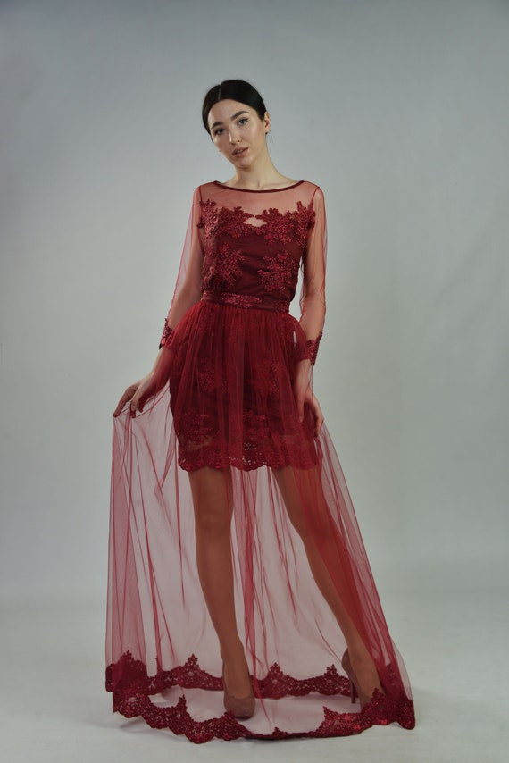 Elegant Wine Lace Convertible Dress for Bridesmaids & Prom - Plus Size  Available - Etsy Israel