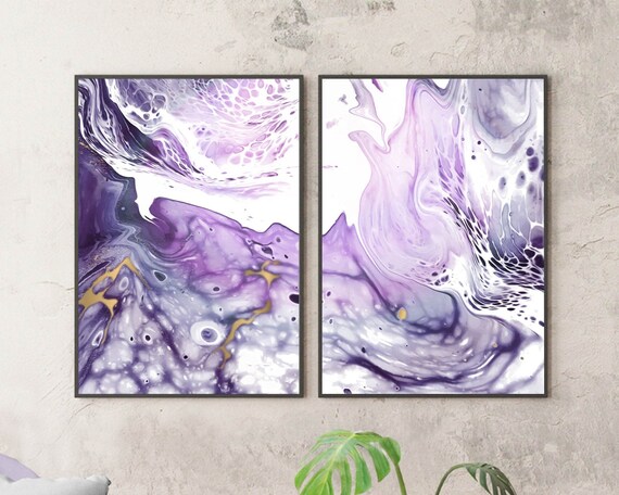 Set of 2 Scandinavian Marble Prints Purple Marble Purple Art | Etsy