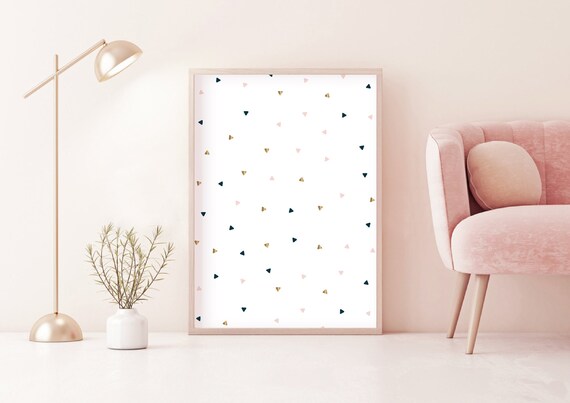 Downloadable Geometric Art Print With Gold Gold Triangles | Etsy