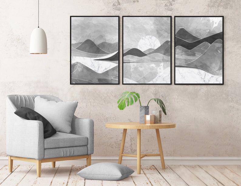 Mid Century Modern Art Mountains Wall Art Abstract Art Wall Etsy