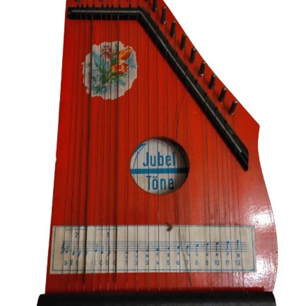 Vintage ZITHER Germany Jubel Tone 20 Srings Red Painting Since 60s remark on several of the strings