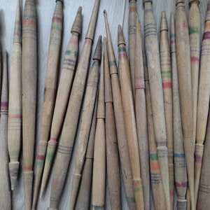 Set of Bulgarian wooden spindles, Old Wood Spindles, Primitive tools, Antique Wool Spinning