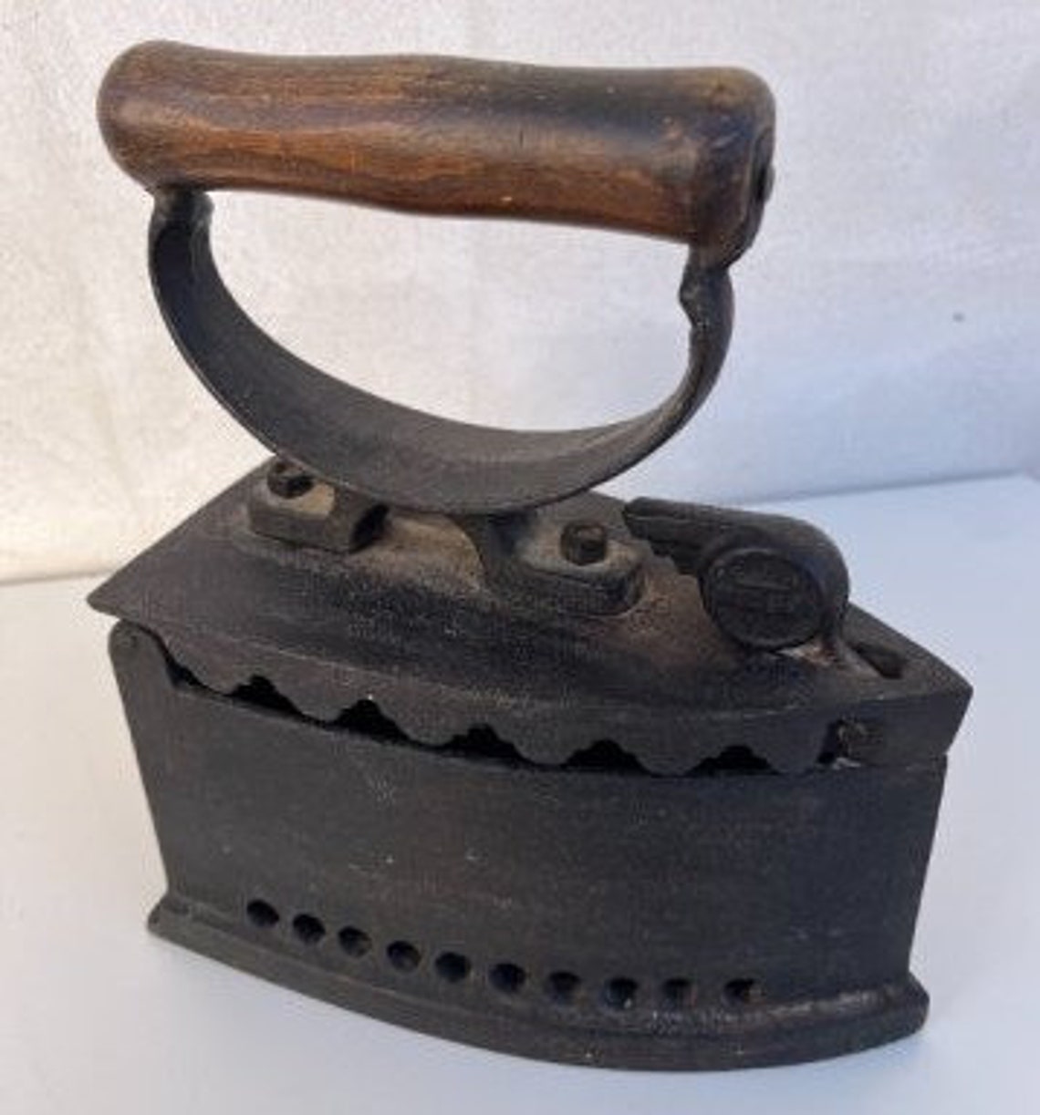 Vintage Old Coal Iron With Wooden Handle Antique Coal Iron Etsy