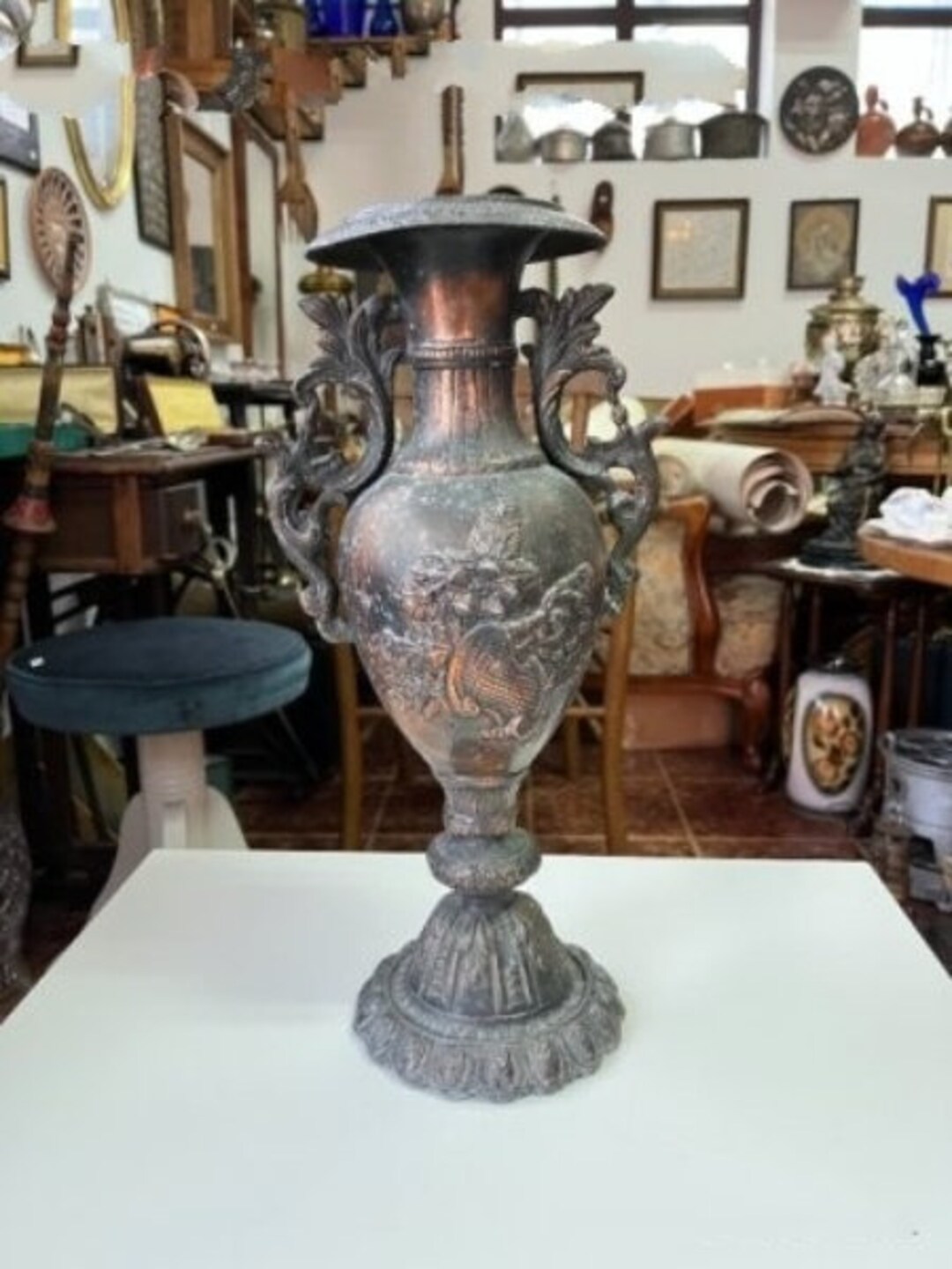 Antique Vintage Large Metal Vase Rare Item Etsy